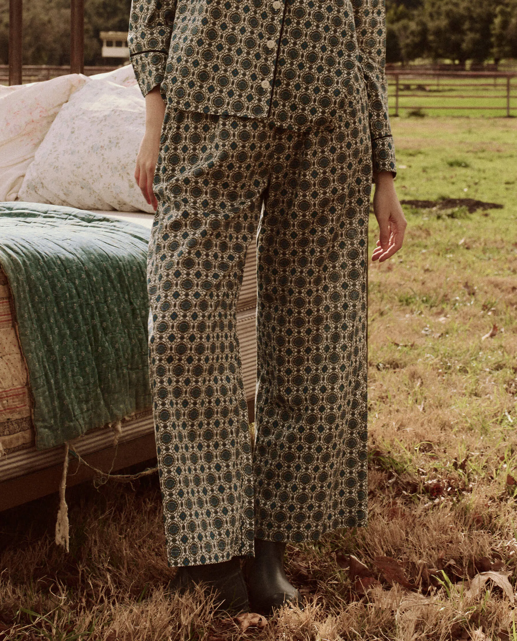 The Smocked Sleep Pant. -- Geo Medallion Print