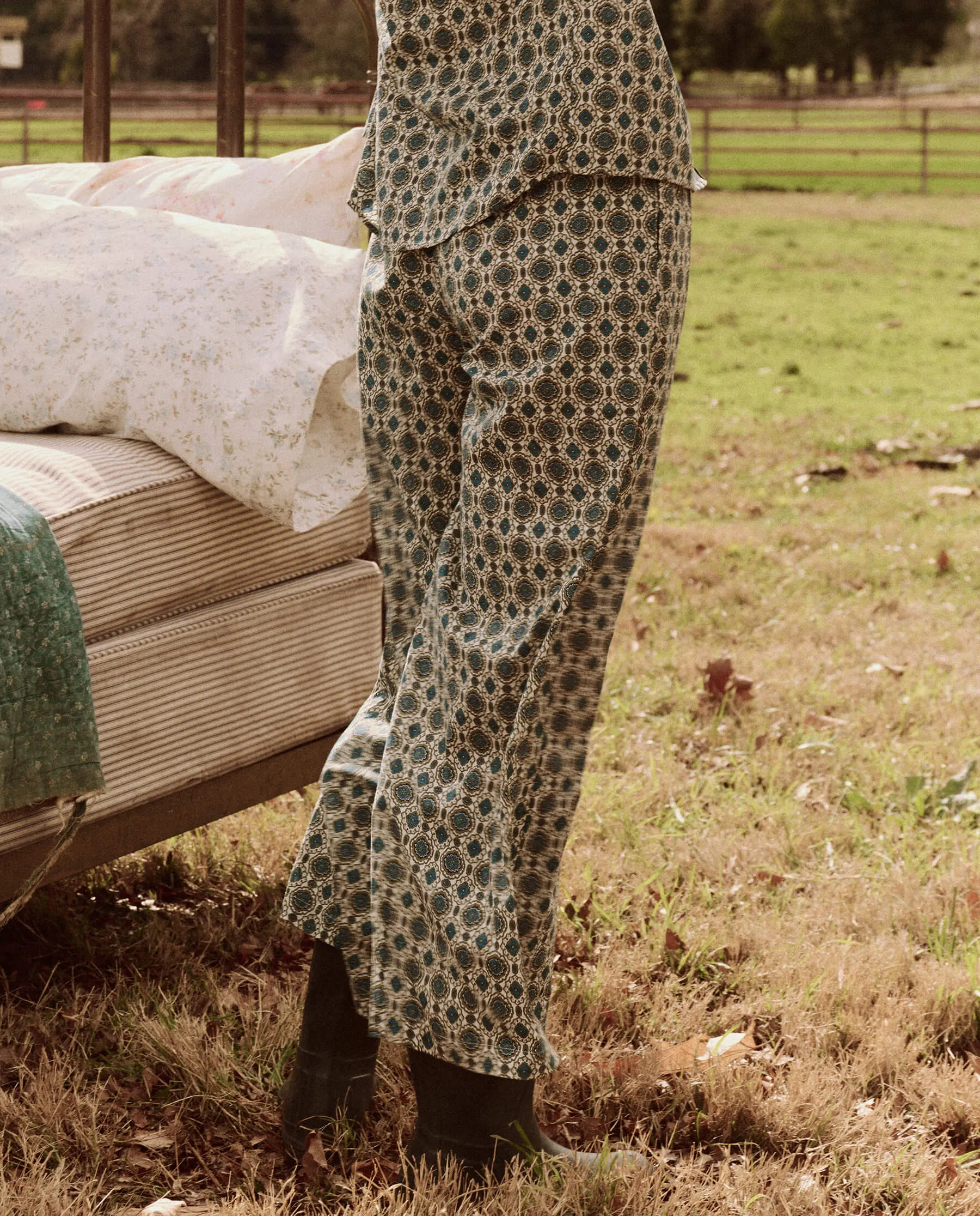 The Smocked Sleep Pant. -- Geo Medallion Print