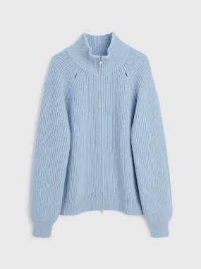 TRS BIEN everywear Cut Out Zip Knit Merino Cashmere Light Blue